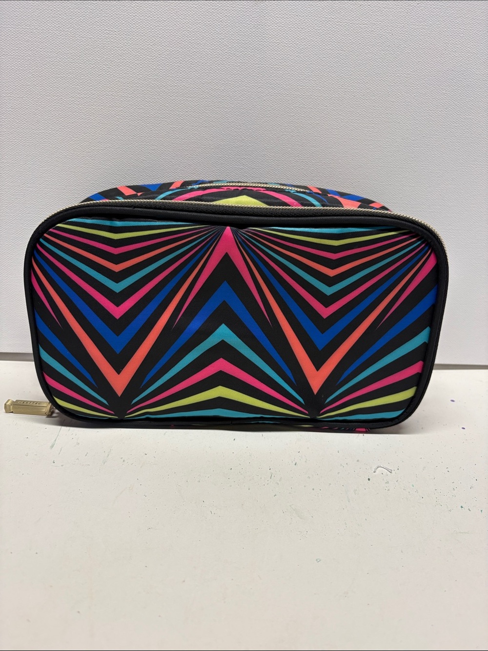 Vibrant Chevron Stripe Cosmetic Pouch - Black Multi